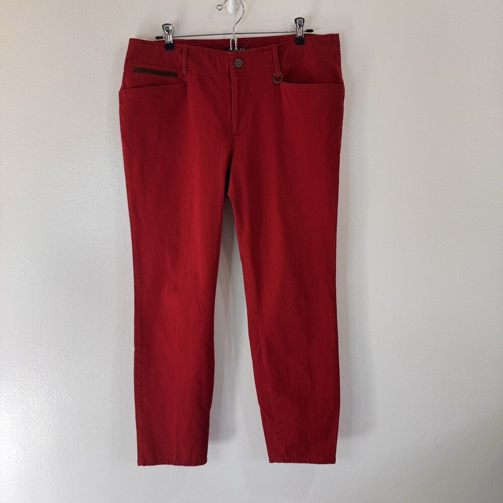 Lauren Ralph Lauren Pants 12 Red Equestrian Horseshoe Cotton Straight Preppy
